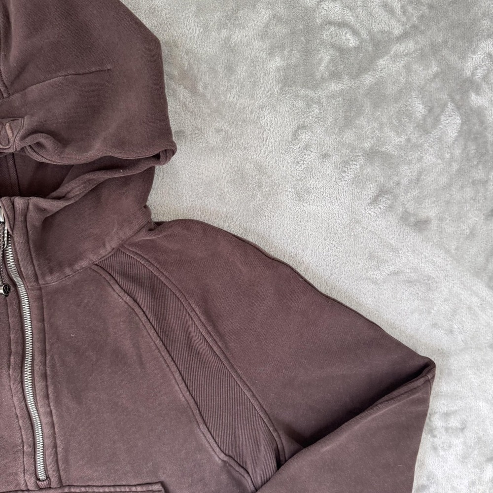 Lululemon Scuba Hoodie Womens Small Brown 1/2 Zip Cropped Kangaroo Pocket - Picture 3 of 16